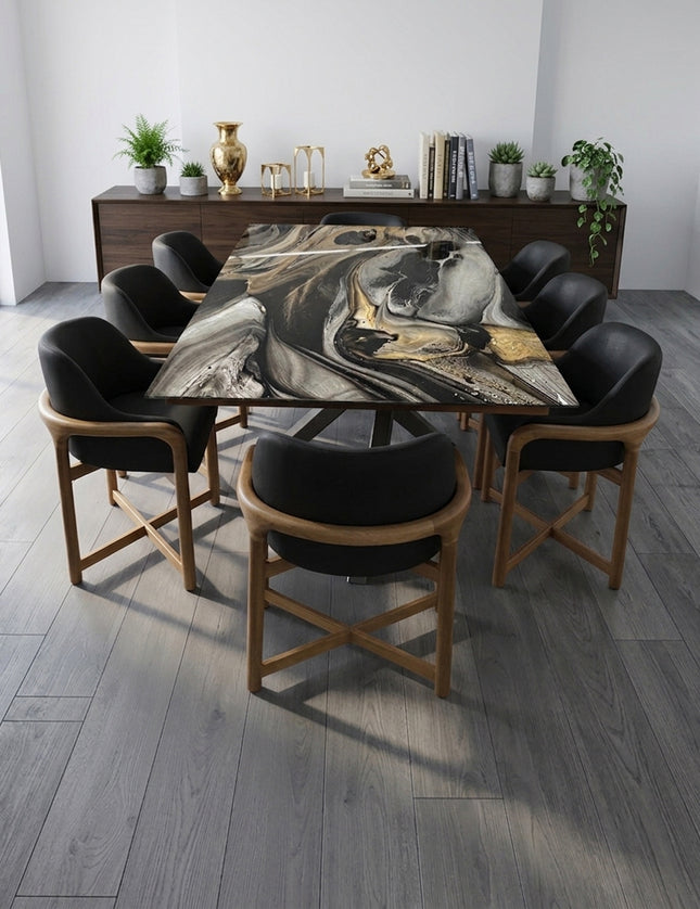 COMEDOR DENVER 240X120 CM C/CUBRECANTO INTERNO CON 8 SILLAS OVAL