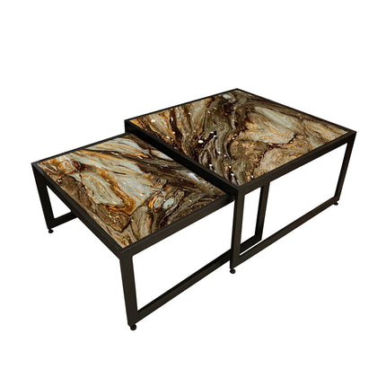 SET MESAS DE CENTRO DE METAL "DOMINICA" 2 PZAS