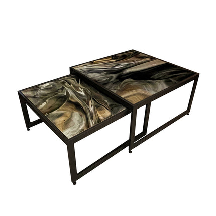 SET MESAS DE CENTRO DE METAL "DOMINICA" 2 PZAS