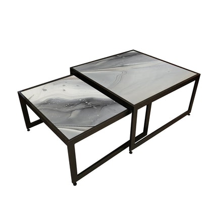 SET MESAS DE CENTRO DE METAL "DOMINICA" 2 PZAS