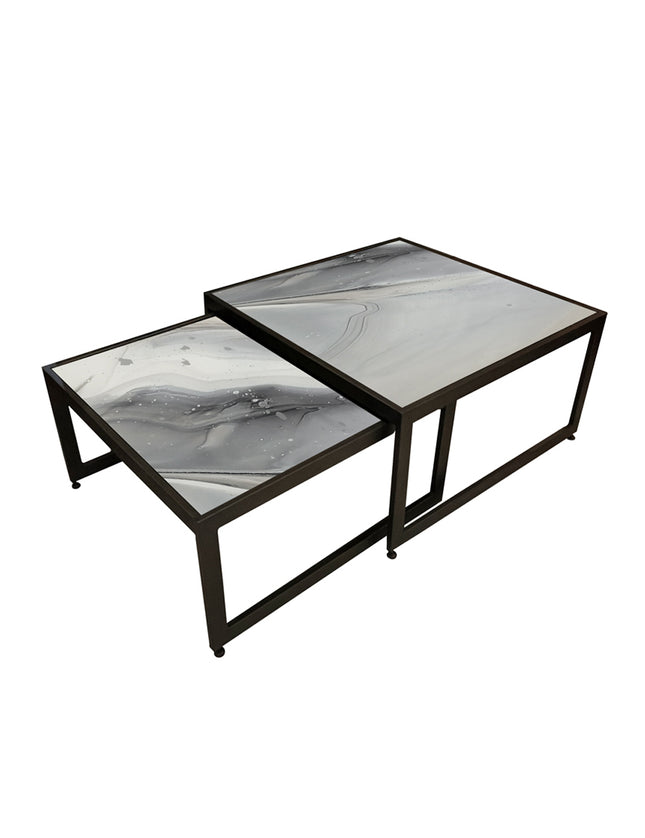 SET MESAS DE CENTRO DE METAL "DOMINICA" 2 PZAS