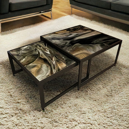 SET MESAS DE CENTRO DE METAL "DOMINICA" 2 PZAS