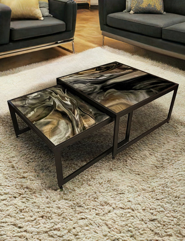 SET MESAS DE CENTRO DE METAL "DOMINICA" 2 PZAS