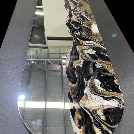 ESPEJO ÓVALO CH RESINA ARK NOCHE PLATEADA CON ORO + ESPEJO