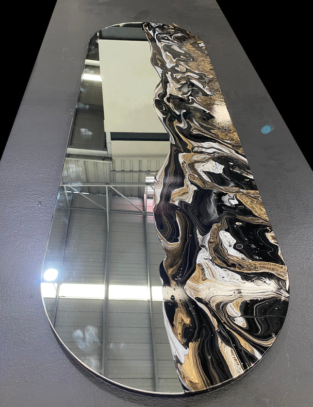 ESPEJO ÓVALO CH RESINA ARK NOCHE PLATEADA CON ORO + ESPEJO