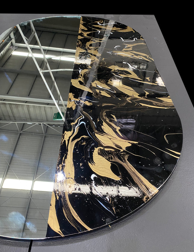 ESPEJO ÓVALO GRANDE RESINA ARK NOCHE DORADA + ESPEJO