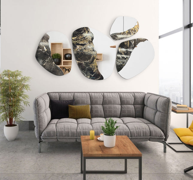 SET ESPEJOS GRANATE RESINA + ESPEJO 4 PZAS