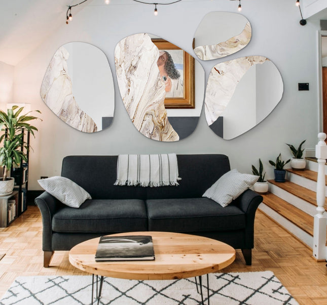 SET ESPEJOS GRANATE RESINA + ESPEJO 4 PZAS