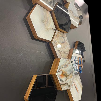 SET ESPEJOS HEXÁGONOS 14 PZAS CON BASE DE PAROTA