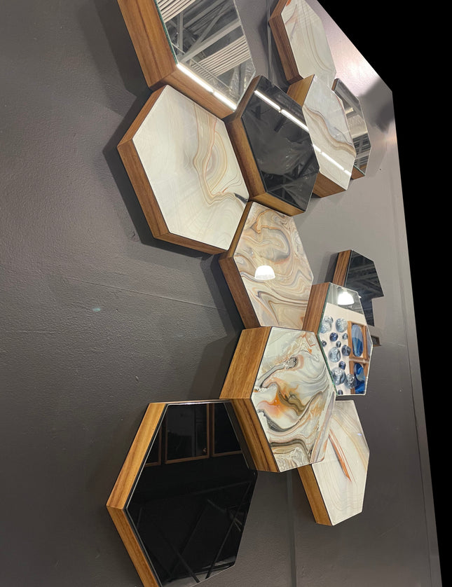 SET ESPEJOS HEXÁGONOS 14 PZAS CON BASE DE PAROTA