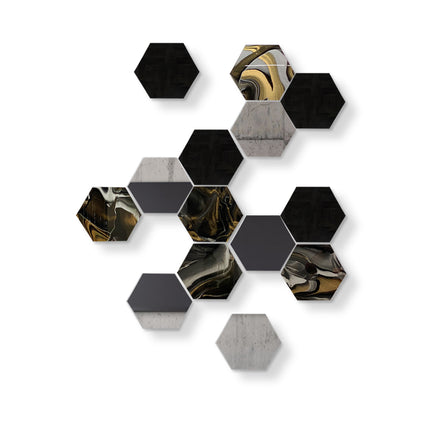 SET ESPEJOS HEXÁGONOS 14 PZAS CON BASE DE PAROTA