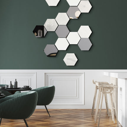 SET ESPEJOS HEXÁGONOS 14 PZAS CON BASE DE PAROTA
