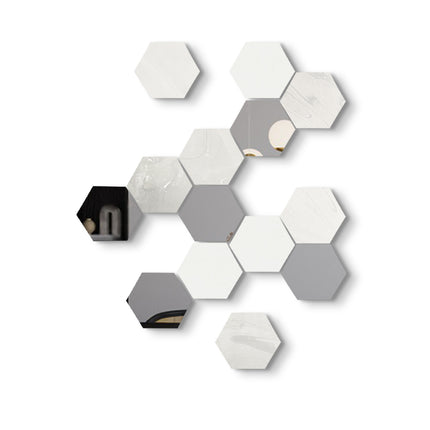SET ESPEJOS HEXÁGONOS 14 PZAS CON BASE DE PAROTA