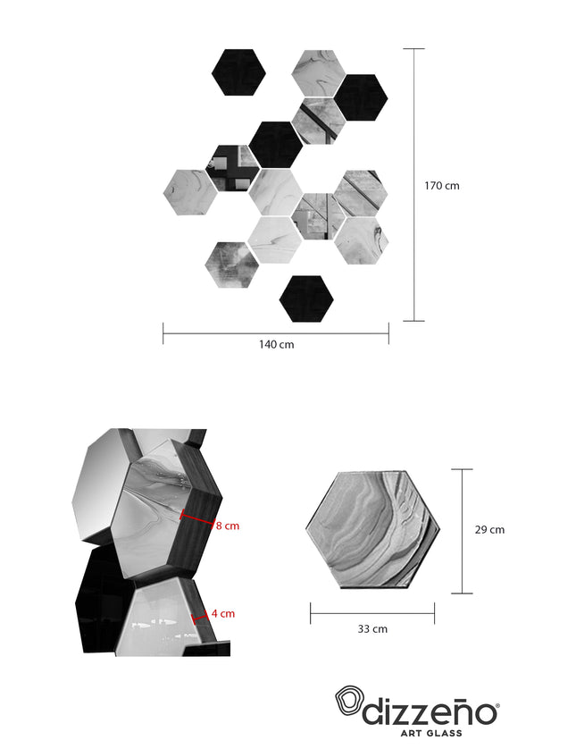 SET ESPEJOS HEXÁGONOS 14 PZAS CON BASE DE PAROTA