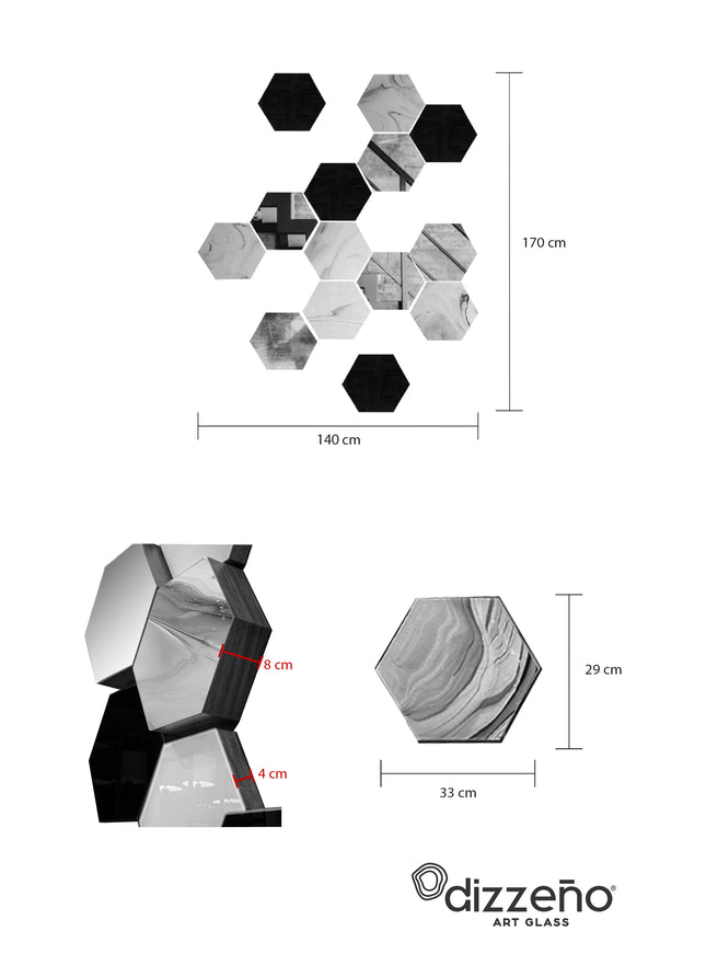 SET ESPEJOS HEXÁGONOS 14 PZAS CON BASE DE PAROTA