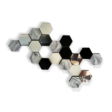 SET ESPEJOS HEXÁGONOS 19 PZAS CON BASE DE PAROTA