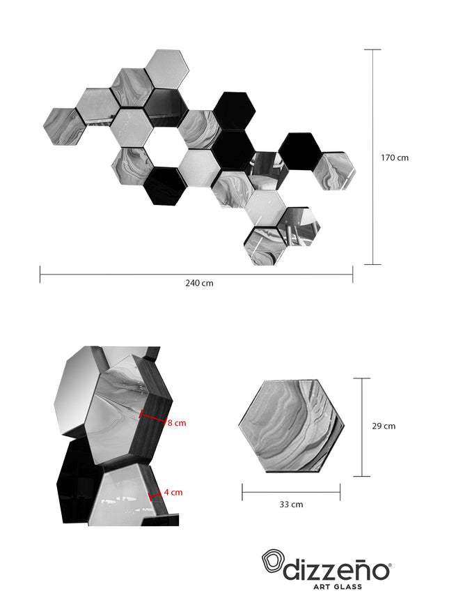 SET ESPEJOS HEXÁGONOS 19 PZAS CON BASE DE PAROTA