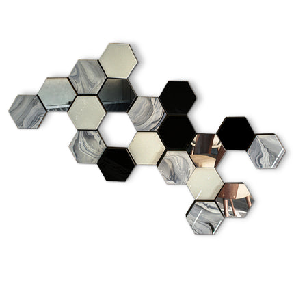 SET ESPEJOS HEXÁGONOS 19 PZAS NEGRO SÓLIDO + ESPEJO + ARK GRIS + HUESO SÓLIDO CON BASE DE PAROTA