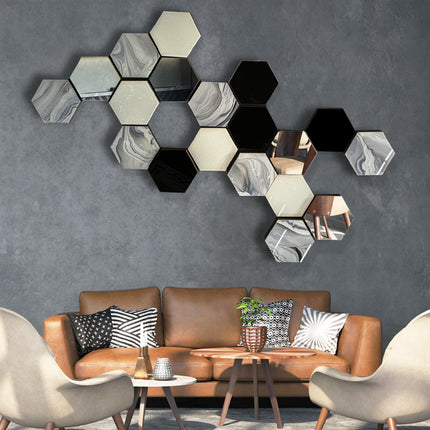 SET ESPEJOS HEXÁGONOS 19 PZAS CON BASE DE PAROTA