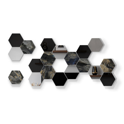 SET ESPEJOS HEXÁGONOS 19 PZAS CON BASE DE PAROTA