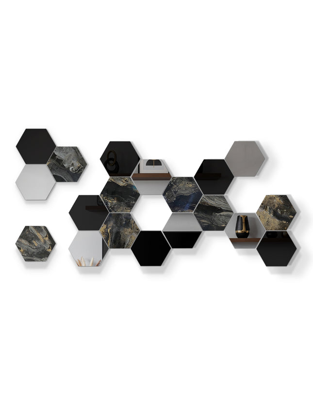 SET ESPEJOS HEXÁGONOS 19 PZAS CON BASE DE PAROTA