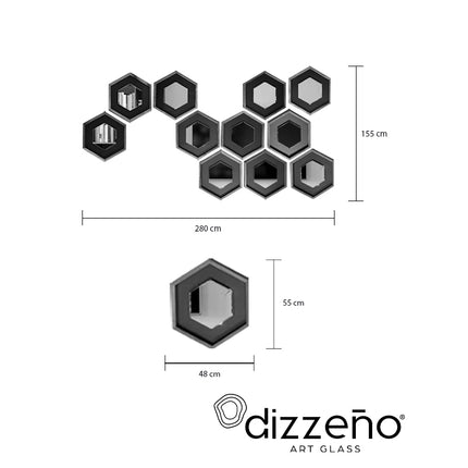 SET ESPEJOS HEXÁGONOS CROACIA 11 PZAS PAROTA SÓLIDA + MELAMINA