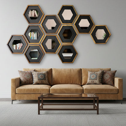 SET ESPEJOS HEXÁGONOS CROACIA 11 PZAS PAROTA SÓLIDA + MELAMINA