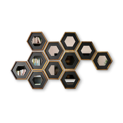 SET ESPEJOS HEXÁGONOS CROACIA 11 PZAS PAROTA SÓLIDA + MELAMINA