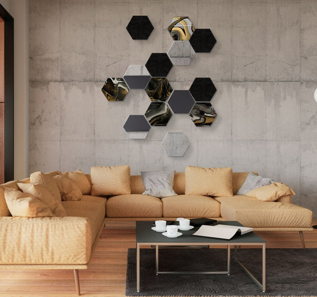 SET ESPEJOS HEXÁGONOS 14 PZAS CON BASE DE PAROTA