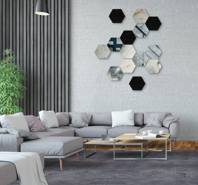 SET ESPEJOS HEXÁGONOS 14 PZAS CON BASE DE PAROTA