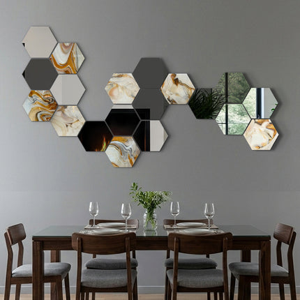 SET ESPEJOS HEXÁGONOS 19 PZAS CON BASE DE PAROTA