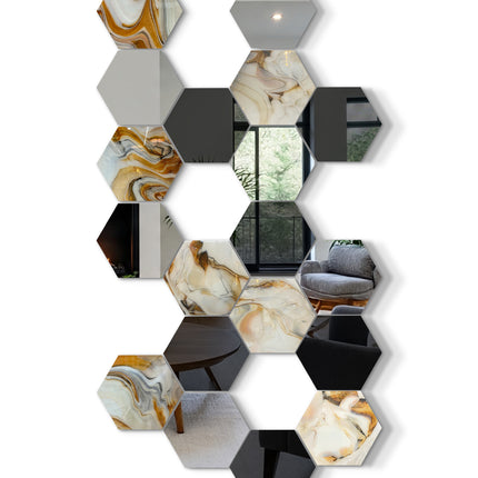 SET ESPEJOS HEXÁGONOS 19 PZAS CON BASE DE PAROTA