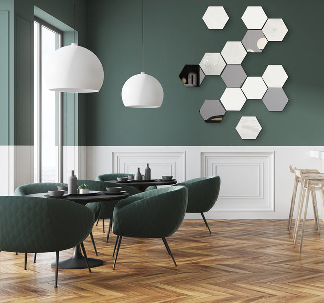 SET ESPEJOS HEXÁGONOS 14 PZAS CON BASE DE PAROTA