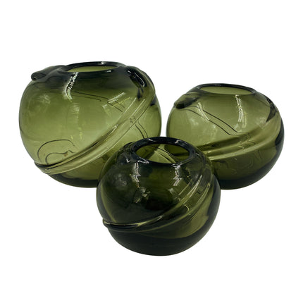 JGO JARRÓN PECERA ESPIRAL VERDE OLIVO TRASLÚCIDO 3 PZAS