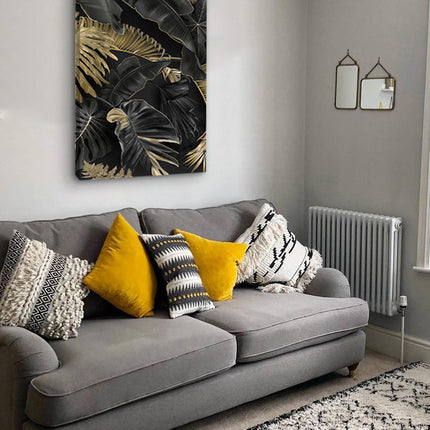 CUADRO HOJAS NEGRO DORADO - 86 X 56 CM