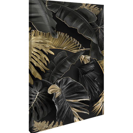CUADRO HOJAS NEGRO DORADO - 86 X 56 CM