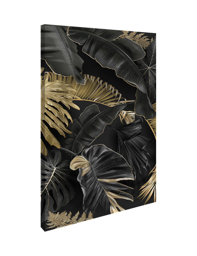 CUADRO HOJAS NEGRO DORADO - 86 X 56 CM