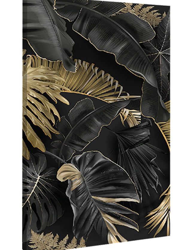 CUADRO HOJAS NEGRO DORADO - 86 X 56 CM
