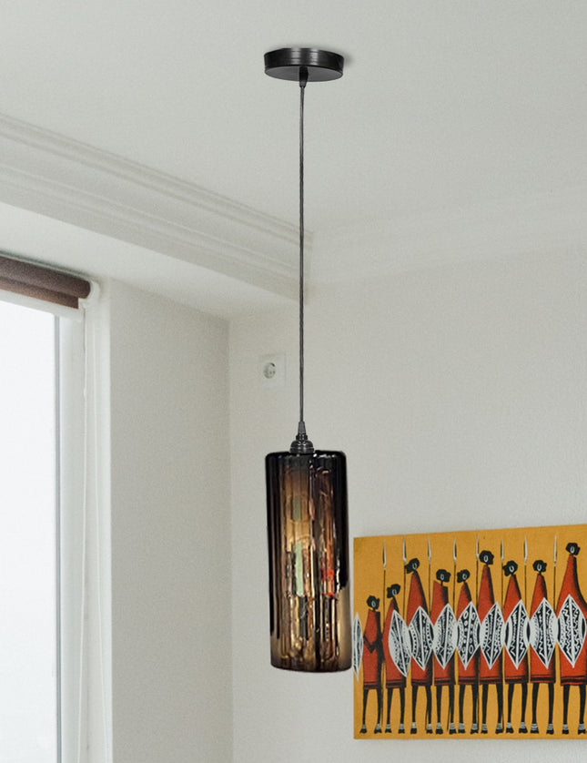 LÁMPARA CILINDRO C CHOCOLATE CROMO