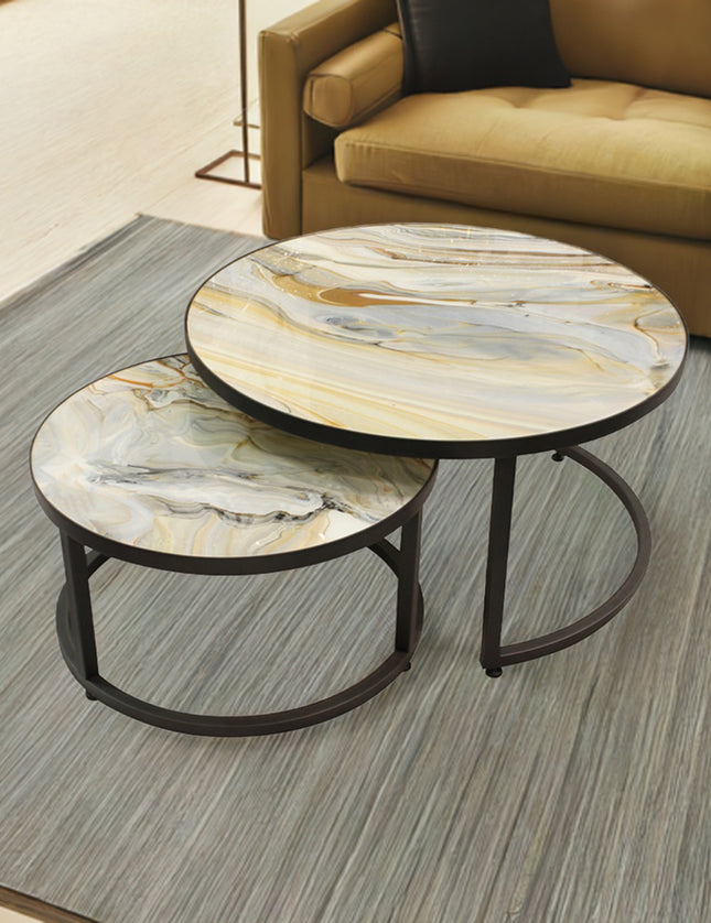 SET MESAS DE CENTRO DE METAL "MARMEL INFINITO" 2 PZAS