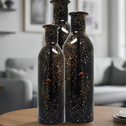 SET TRÍO BOTELLA MARTILLADA ARK NOCHE DORADA 3 PZAS