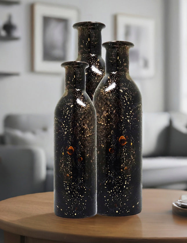 SET TRÍO BOTELLA MARTILLADA ARK NOCHE DORADA 3 PZAS