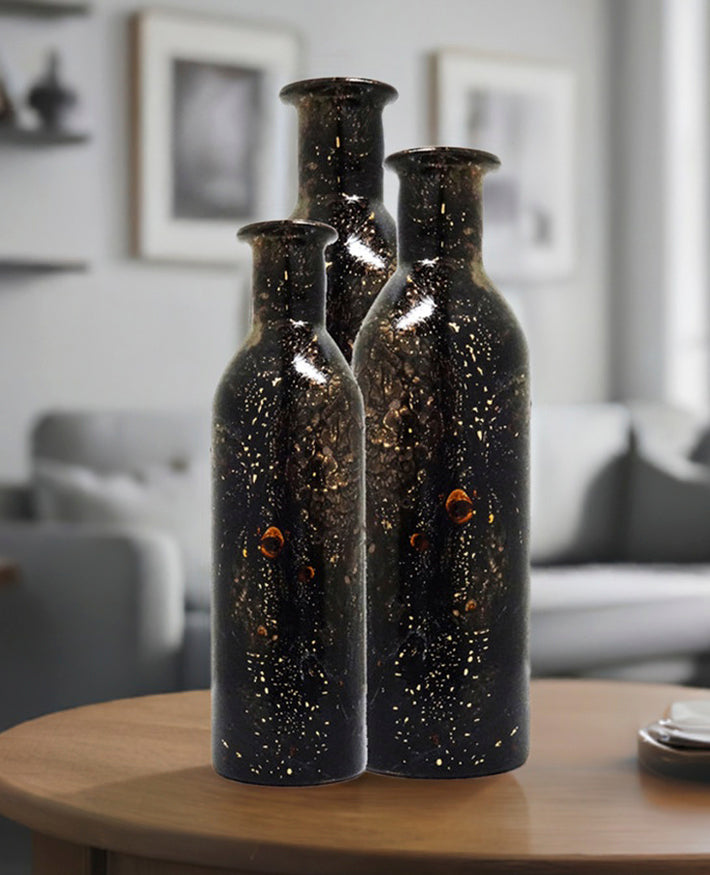 SET TRÍO BOTELLA MARTILLADA ARK NOCHE DORADA 3 PZAS