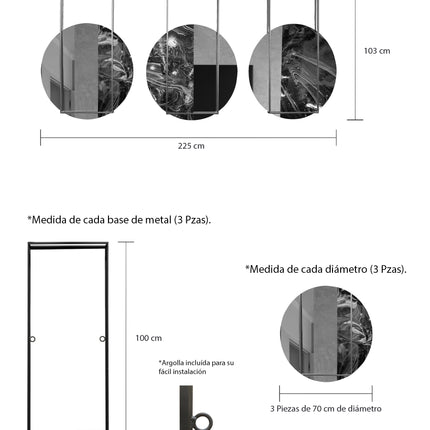 SET ESPEJOS RAFAELO 3 PZAS RESINA + HERRERÍA + ESPEJO