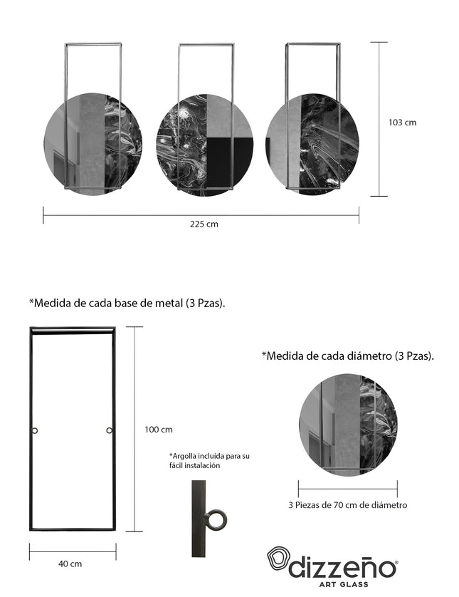 SET ESPEJOS RAFAELO 3 PZAS RESINA + HERRERÍA + ESPEJO