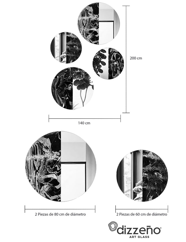 SET ESPEJOS TANSINMET 4 PZAS RESINA ARK NOCHE DORADA + ESPEJO