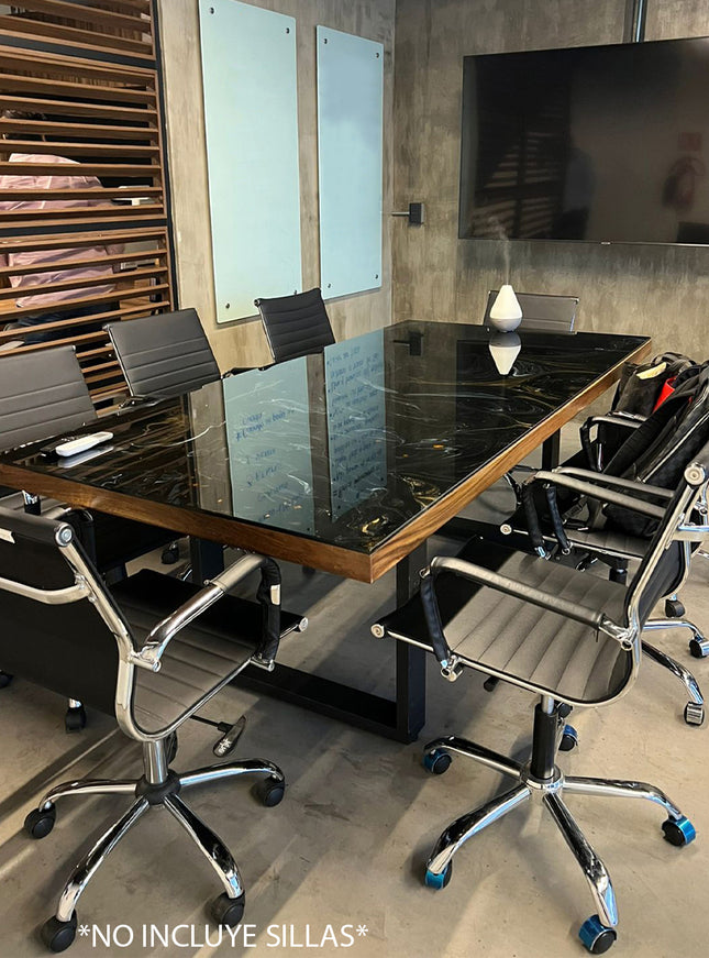 MESA DE JUNTAS DAKOTA CON BASTIDOR DE PAROTA ARK NOCHE DORADA SIN SILLAS