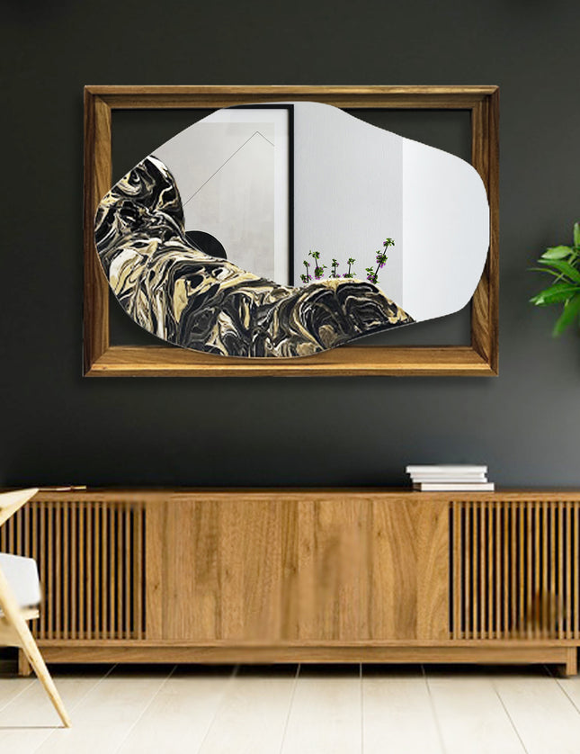 ESPEJO ORGÁNICO CON MARCO DE PAROTA RESINA ARK NOCHE DORADA + ESPEJO