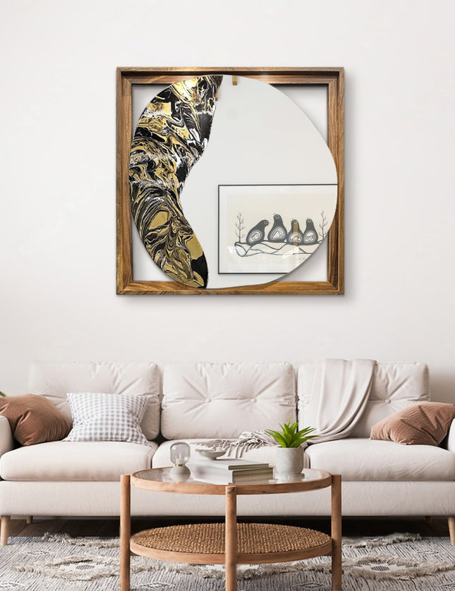 ESPEJO ORGÁNICO CON MARCO DE PAROTA RESINA ARK NOCHE DORADA + ESPEJO