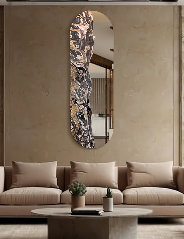 ESPEJO ÓVALO CH RESINA ARK NOCHE PLATEADA CON ORO + ESPEJO